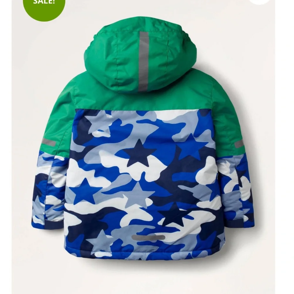 Mini Boden Green and Blue Camouflage Hooded Kids Jacket
